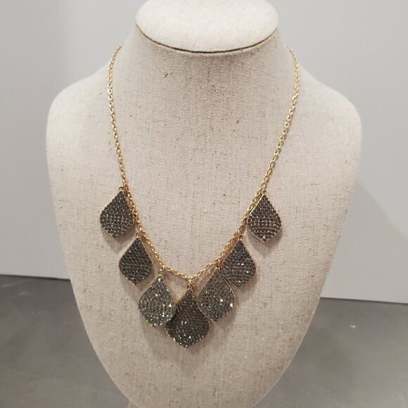 Inc. Smoke Rhinestone Teardrop Gold Necklace 16" - Picture 1 of 3